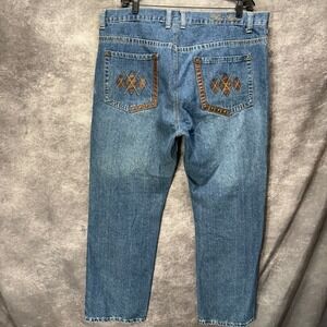 Y2K Phat Farm Relaxed Baggy Straight Leg Jeans Mens 42x32 Argyle Diamond Pockets